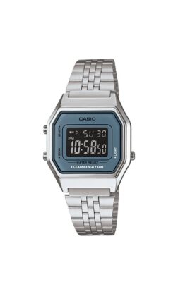 Relógio Casio Vintage Digital Illuminator Prata com azul claro LA680WA-1BDF